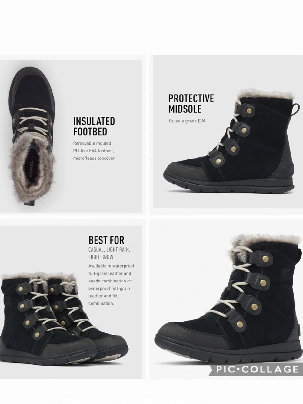 Sorel Black Suede Lace-Up Winter Boot with Faux Fur Trim